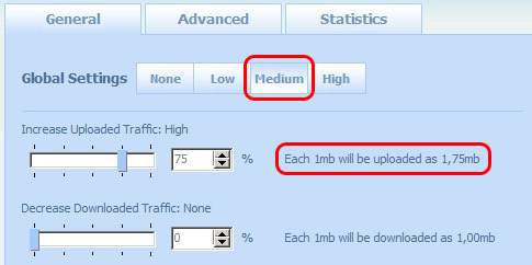 Set Uploaded Increase Level and Downloaded Decrease Level